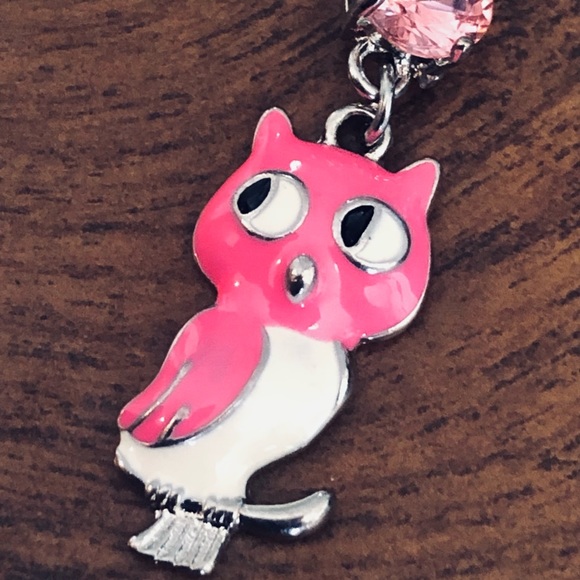 Pink Owl Dangle Gemmed Belly Button Ring - Picture 3 of 3
